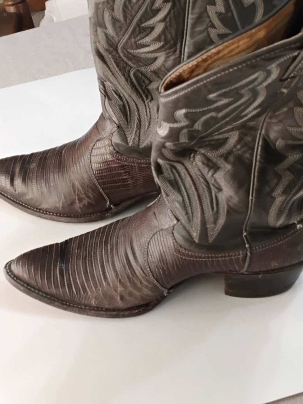 Vintage Justin Boots Men's 8D Brown Lizard Cowboy Boots R925 USA - Picture 3 of 12